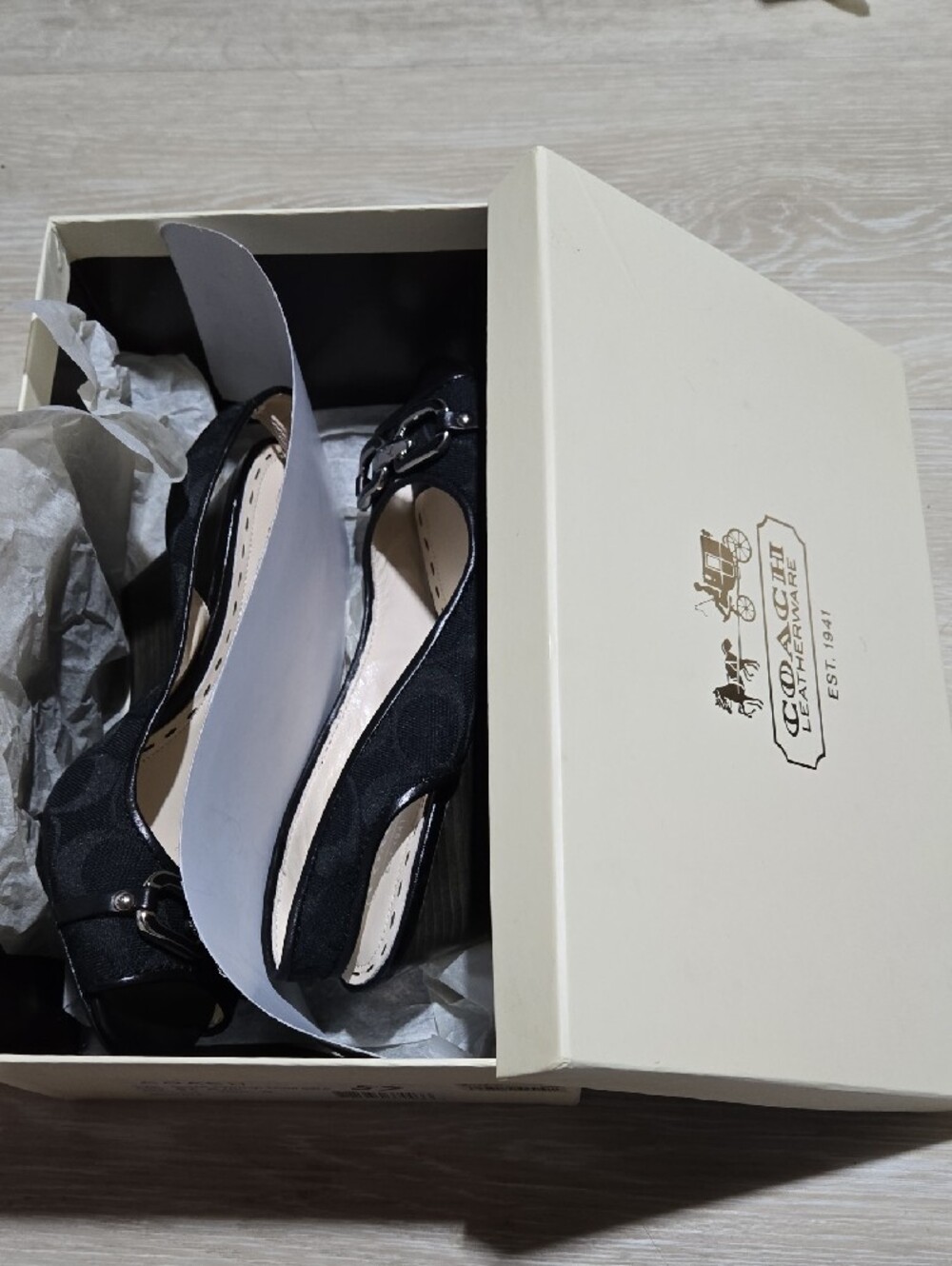 Coach Black Peep-Toe Slingback Heels with Silver Hardware New In Box!